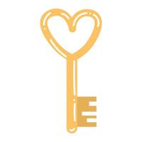 Cute cartoon heart-shaped golden key in flat style. Happy Valentines day design element. vector