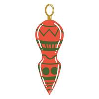 Cute beautiful red cartoon toy in the form of an icicle for a Christmas tree in flat style. vector