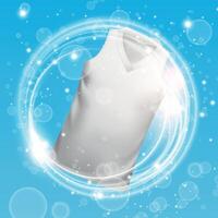 White jersey washing in water with soap bubble and Providing whiteness and deep clean. vector