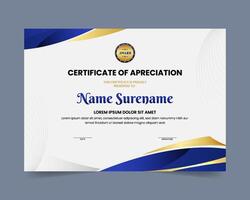Certificate template in blue and golden vector