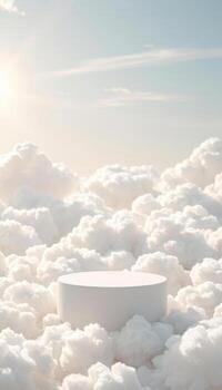 White round table in the clouds with sun shining photo