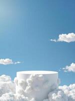 White round table in the sky with clouds and blue sky photo