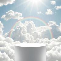 Clouds and rainbow over a white pedestal with a rainbow in the sky photo