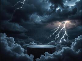 A dark sky with lightning and clouds photo