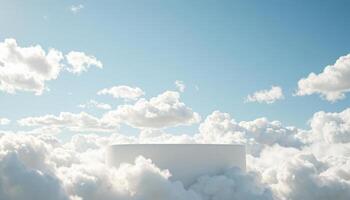 A white box sitting on top of a cloud covered sky photo