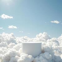White box on the clouds with blue sky and sun photo