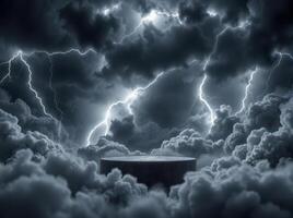 A dark cloud filled sky with lightning and clouds photo