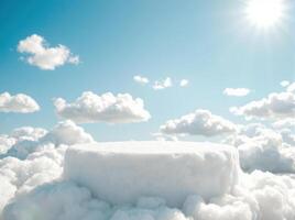 Clouds and sun in the sky over a white table photo
