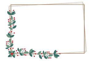 Beautiful Rectangular Frame With Red Cherry Berries And Green Leaves vector