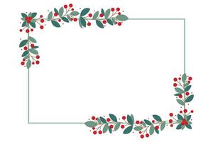 Rectangular Frame With Beautiful Red Cherry Berries And Green Leaves vector