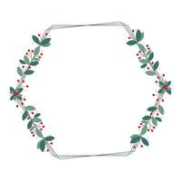 Hexagonal Wreath Or Frame With Red Cherry Berries And Green Leaves vector
