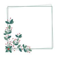 Square Frame Or Wreath With Red Cherry Berries And Green Leaves vector