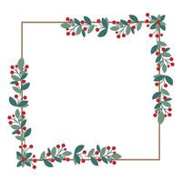 Square Wreath Or Frame With Red Cherry Berries And Green Leaves vector