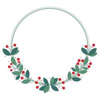 Circle Frame With Beautiful Green Leaves And Red Cherry Berries vector