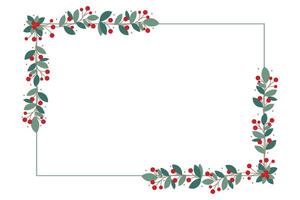 Rectangular Framed Or Wreath With Red Cherry Berries And Green Leaves vector