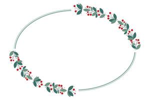 Oval Framed Or Wreath With Green Leaves And Red Cherry Berries vector