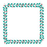 Square Frame Decorated With Green Leaves And Red Cherry Berries vector