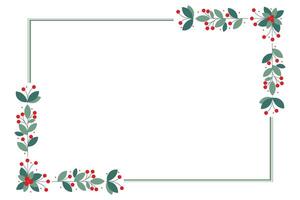 Beautiful Rectangular Frame Decorated With Red Cherry Berries And Green Leaves vector