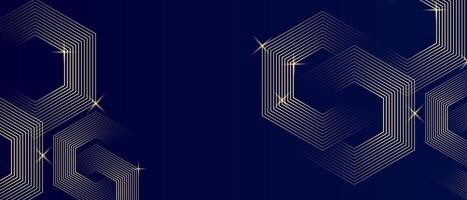 Premium luxury dark blue abstract background. Golden shiny hexagonal lines pattern. Background design for banner, wallpaper, presentation. vector