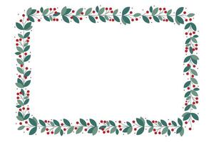 Rectangular Wreath Frame With Beautiful Red Cherry Berries And Green Leaves vector