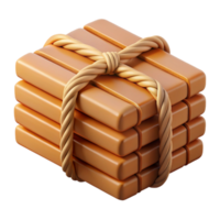3D Render Stack of Wooden Blocks Tied with Rope png