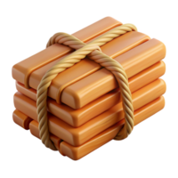 3D Render Stack of Wooden Blocks Tied with Rope png