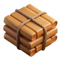 3D Render Stack of Wooden Logs Bound by Rope png