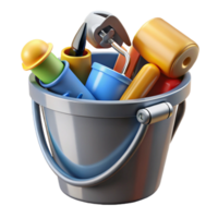 3D Render Colorful Tools in Bucket png