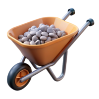 3D Render Wheelbarrow with Stones png