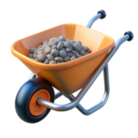 3D Render Orange Wheelbarrow with Stones png