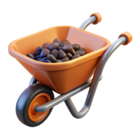 3D Render Orange Wheelbarrow with Rocks png
