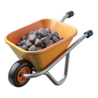 3D Render Orange Wheelbarrow with Rocks png