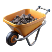 3D Render Orange Wheelbarrow with Rocks png