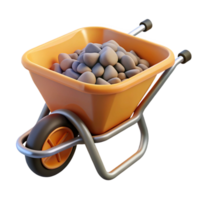 3D Render Orange Wheelbarrow with Stones png