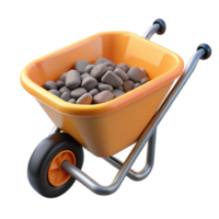 3D Render Orange Wheelbarrow with Stones png
