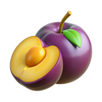 3D Render of a Plum, Halved and Whole png