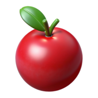 3d render vermelho maçã com folha png