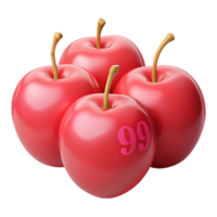 3D Render of Four Red Apples with 99 png