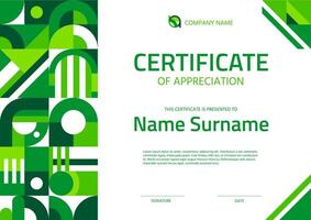 Certificate with ecology green geometric pattern vector