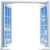 An open window with a blue sky and clouds png