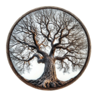 A large tree is shown in a circular frame png