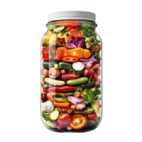 A jar filled with vegetables and fruits png
