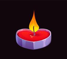 Cartoon heart shaped candle with glowing flame, vector