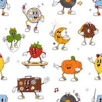 Retro cartoon groovy characters seamless pattern vector