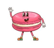 Retro groovy macaroon cartoon dessert character vector