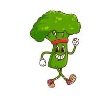 Cartoon groovy broccoli vegetable character run vector