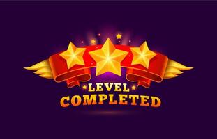 Level complete game icon with golden shiny stars vector