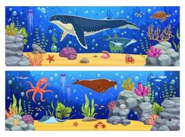Underwater landscape game background with fish vector