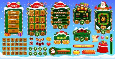 Christmas, New Year game interface and UI buttons vector