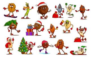 Christmas nut and bean groovy cartoon characters vector